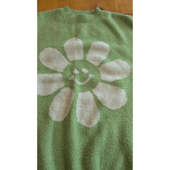 Witty Fox Smiley Face Sweater Trendy Knit Pullover Green‎ XS - Picture 3 of 8